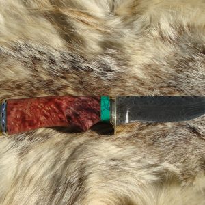 Mosaic Damascus Blade Ambonya Wood Handle File Worked Drop Point Hunter