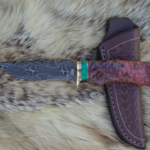 Mosaic Damascus Blade Ambonya Wood Handle File Worked Drop Point Hunter