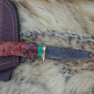 Mosaic Damascus Blade Ambonya Wood Handle File Worked Drop Point Hunter