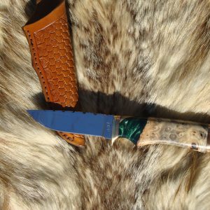 Buckeye Burl Wood With Resin Handle File Worked 440C Blade Drop Point Hunter