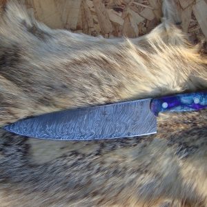 Custom Damascus Chef Knife With Black Ash Burl & resin Handes