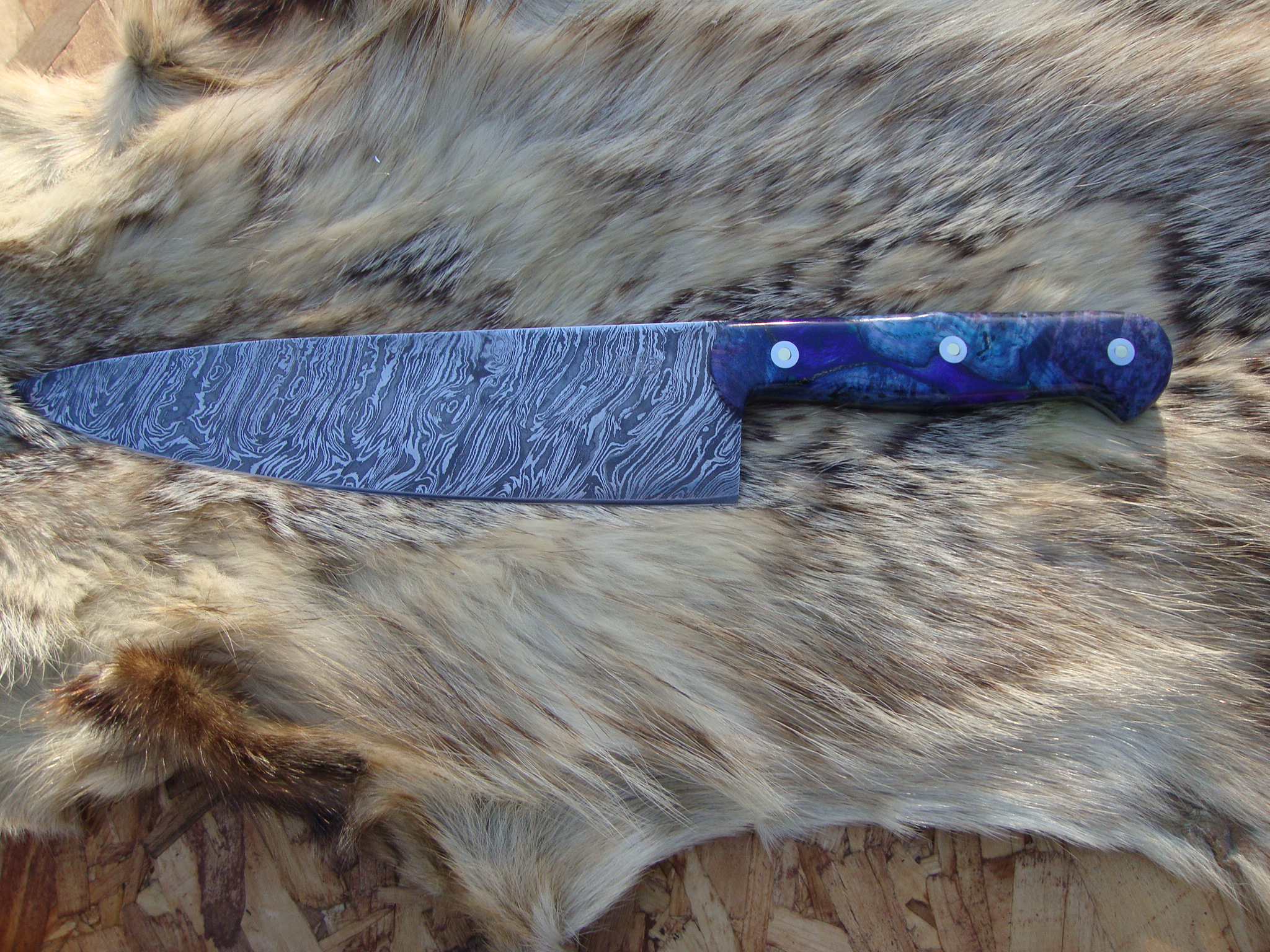 Custom Damascus Chef Knife With Black Ash Burl & resin Handes