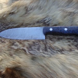 Custom Damascus Small Chef Knife With Dyed & Stabilized Black Ash Burl Wood Handles