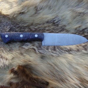 Custom Damascus Small Chef Knife With Dyed & Stabilized Black Ash Burl Wood Handles