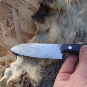 Custom Damascus Small Chef Knife With Dyed & Stabilized Black Ash Burl Wood Handles