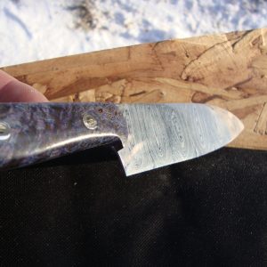 Custom Damascus Small Chef Knife With Dyed & Stabilized Black Ash Burl Wood Handles