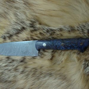 Custom Damascus Small Chef Knife With Dyed & Stabilized Black Ash Burl Wood Handles