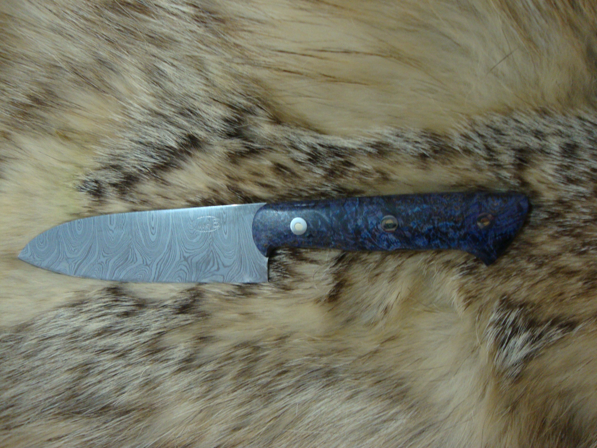 Custom Damascus Small Chef Knife With Dyed & Stabilized Black Ash Burl Wood Handles