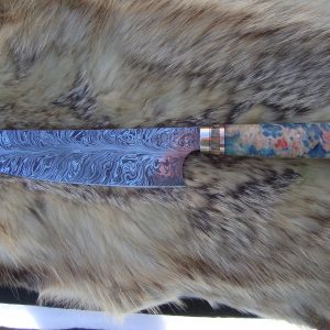 Damascus Chef Knife With Box Elder Burl Wood & Mammoth Tooth Spacer