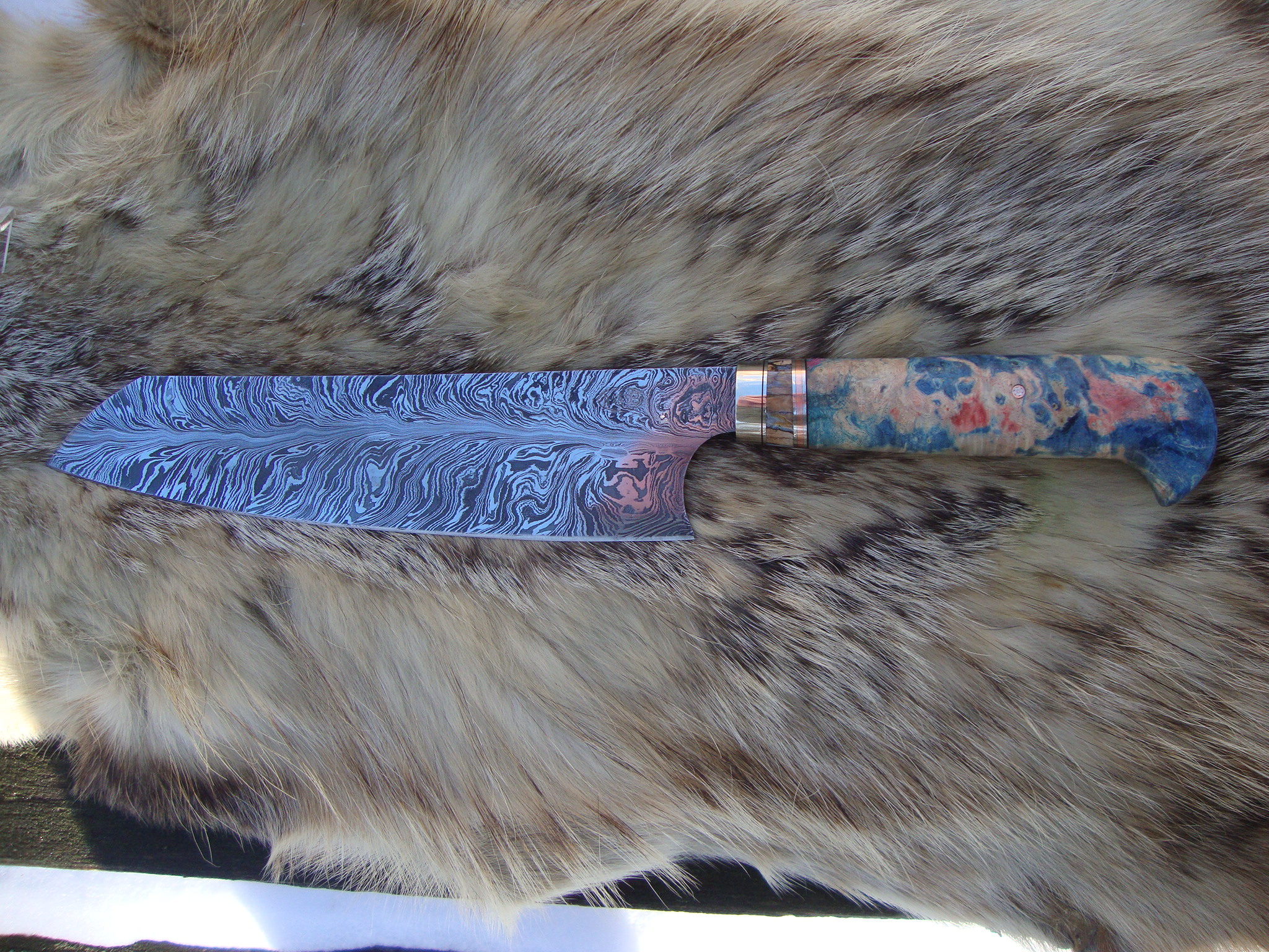 Damascus Chef Knife With Box Elder Burl Wood & Mammoth Tooth Spacer