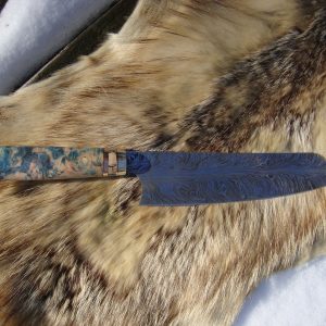 Damascus Chef Knife With Box Elder Burl Wood & Mammoth Tooth Spacer