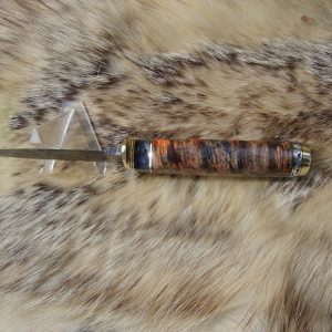 Mosaic Damascus Blade Hunting Knife With Amboyna Burl And Giraffe Bone Handle Custom File Worked