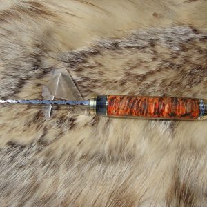 Mosaic Damascus Blade Hunting Knife With Amboyna Burl And Giraffe Bone Handle Custom File Worked
