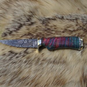 Mosaic Damascus Blade Bird Trout Knife With Maple Burl Handle & Custom File Worked