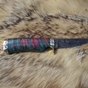 Mosaic Damascus Blade Bird Trout Knife With Maple Burl Handle & Custom File Worked