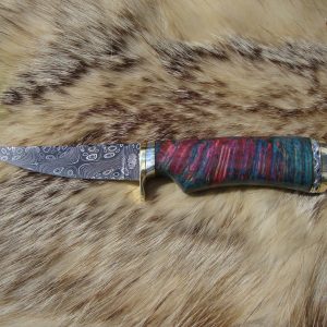 Mosaic Damascus Blade Bird Trout Knife With Maple Burl Handle & Custom File Worked