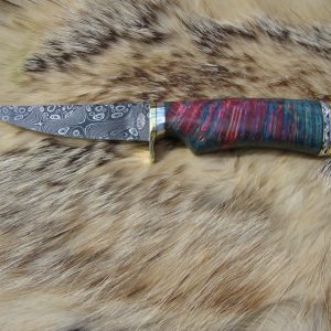 Mosaic Damascus Blade Bird Trout Knife With Maple Burl Handle & Custom File Worked