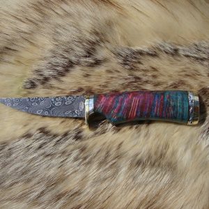 Mosaic Damascus Blade Bird Trout Knife With Maple Burl Handle & Custom File Worked