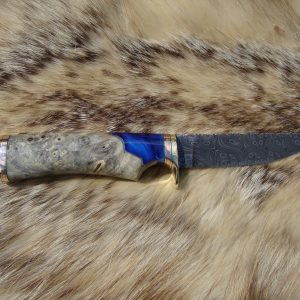 Mosaic Damascus Blade With Buckeye Burl Handle Bird Trout Knife File Worked Blade