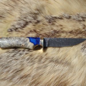 Mosaic Damascus Blade With Buckeye Burl Handle Bird Trout Knife File Worked Blade