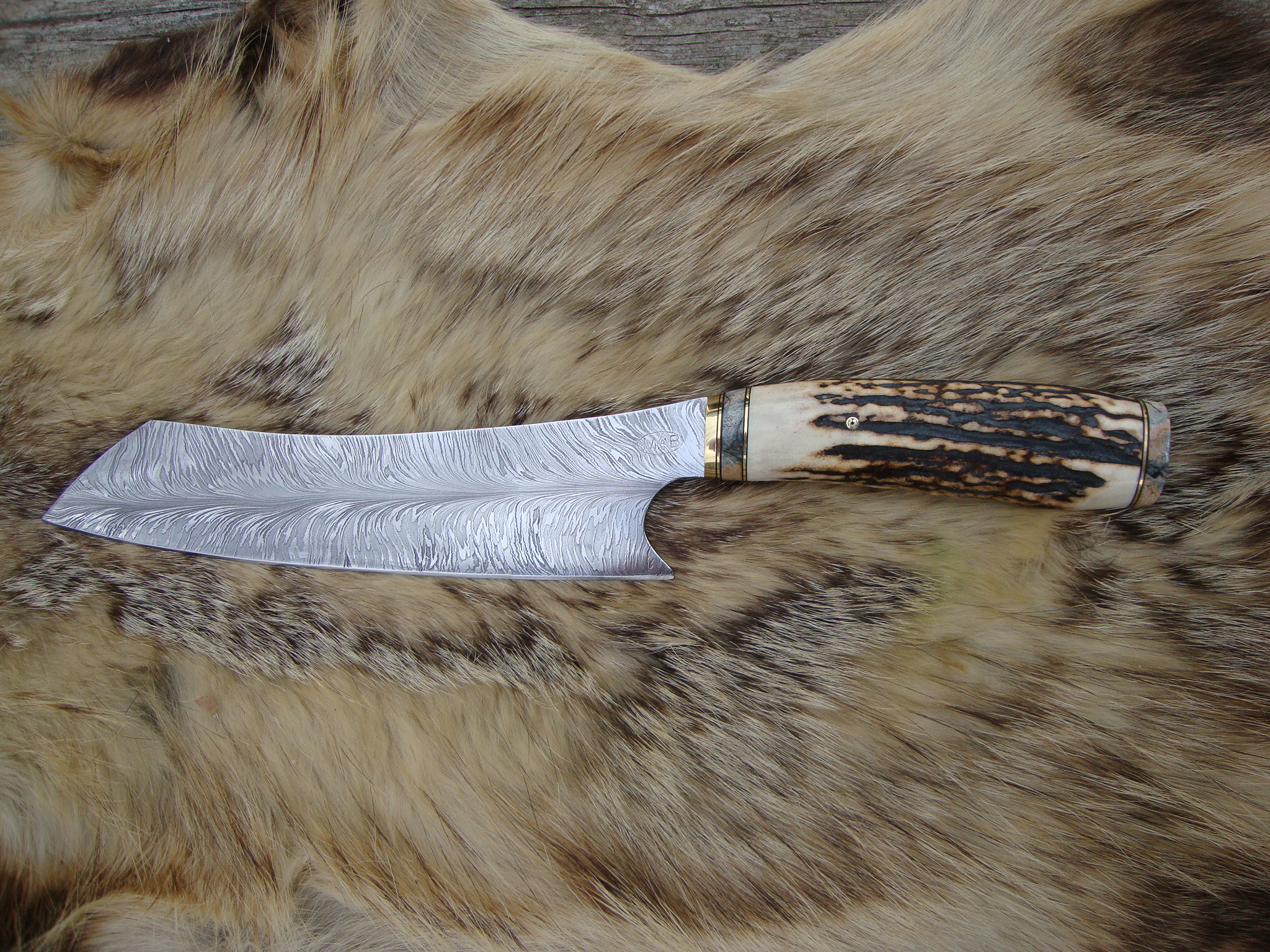 Custom Chef Knife with Stag Handle & Mammoth Tooth Spacers