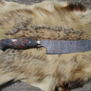 Custom Chef Knife With Stabilized Lace Wood Handle Twist Damascus Blade