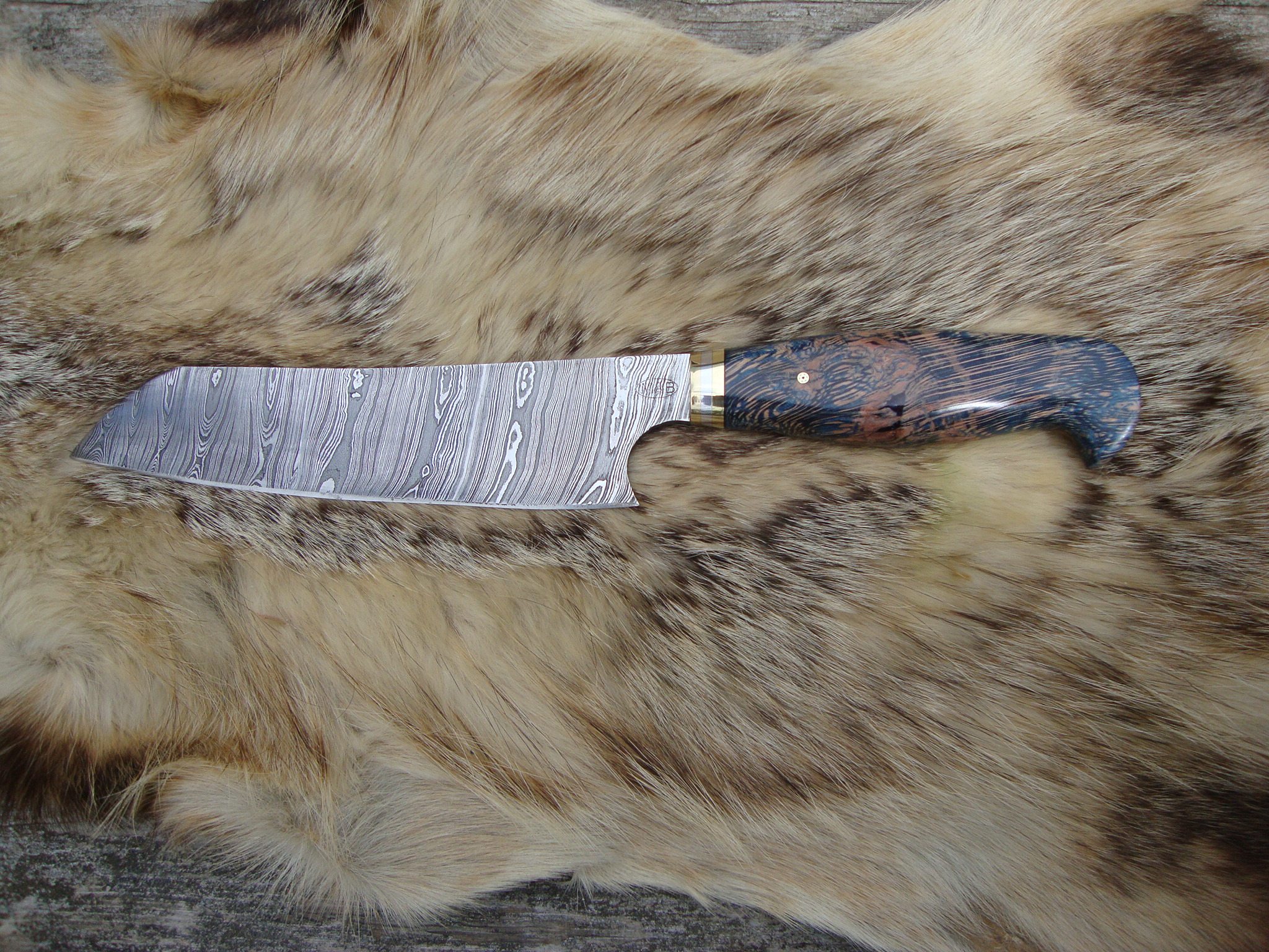 Custom Chef Knife With Stabilized Lace Wood Handle Twist Damascus Blade