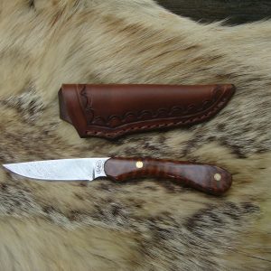 Snake Wood Handle Fire Storm Damascus Bird Trout Knife