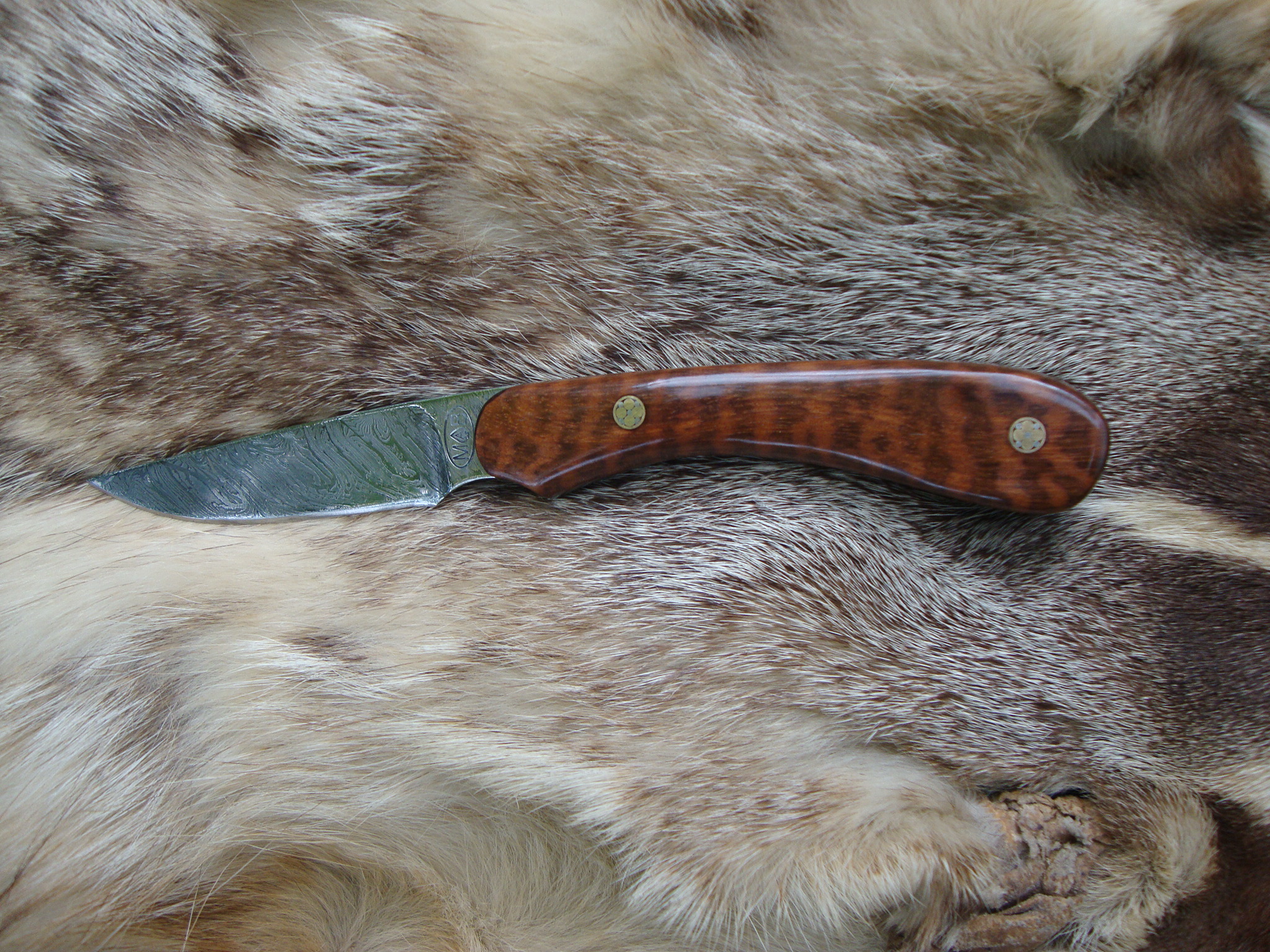 Snake Wood Handle Fire Storm Damascus Bird Trout Knife