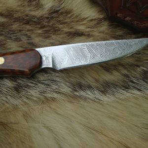 Snake Wood Handle Fire Storm Damascus Bird Trout Knife