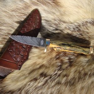 Giraffe Bone Damascus Twist Blade Bird Trout Knife File Worked Blade