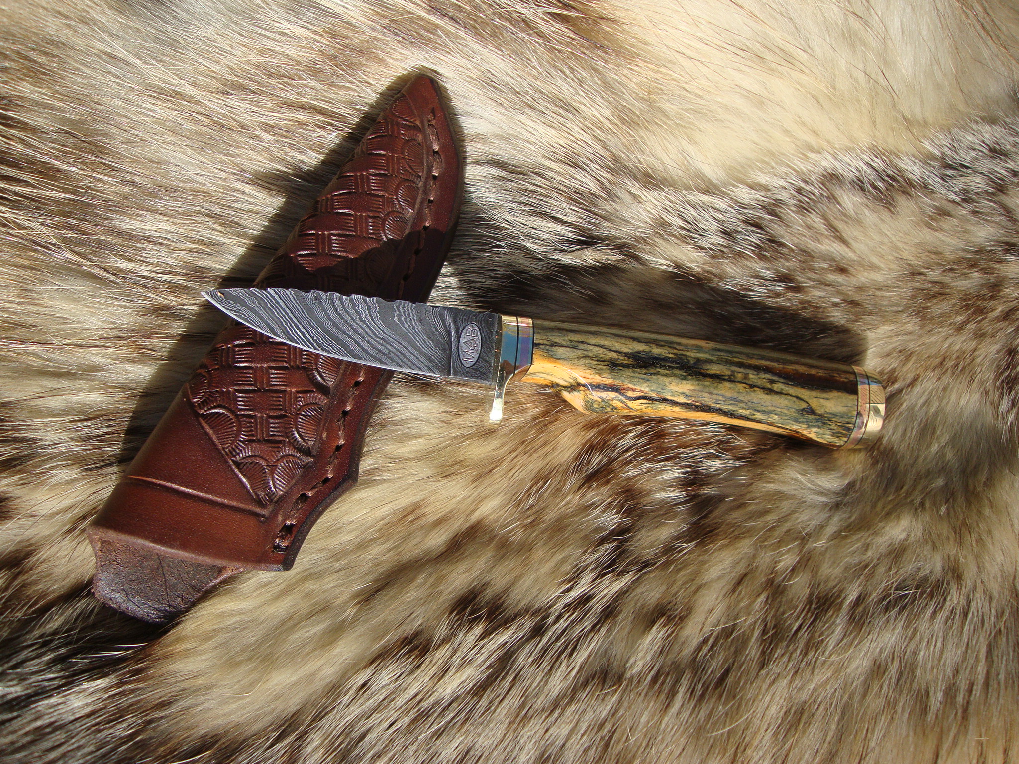 Giraffe Bone Damascus Twist Blade Bird Trout Knife File Worked Blade