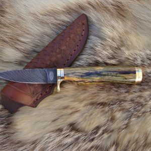 Giraffe Bone Damascus Twist Blade Bird Trout Knife File Worked Blade