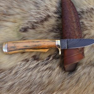 Giraffe Bone Damascus Twist Blade Bird Trout Knife File Worked Blade