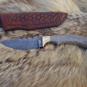 Mammoth Bone Handle Tiger Twist Damascus File Worked Blade