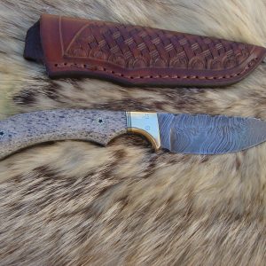 Mammoth Bone Handle Tiger Twist Damascus File Worked Blade