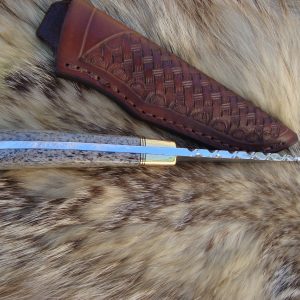 Mammoth Bone Handle Tiger Twist Damascus File Worked Blade