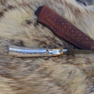 Mammoth Bone Handle Tiger Twist Damascus File Worked Blade