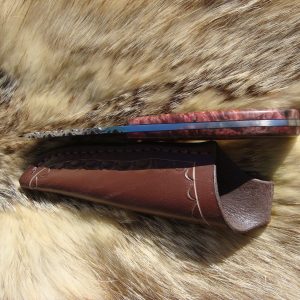 Amboyna Burl Handle Tiger stripe Damascus Blade Drop Point Hunter File Worked Blade