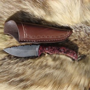 Amboyna Burl Handle Tiger stripe Damascus Blade Drop Point Hunter File Worked Blade