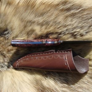 Amboyna Burl Handle Tiger stripe Damascus Blade Drop Point Hunter File Worked Blade