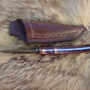 Amboyna Burl Handle Tiger stripe Damascus Blade Drop Point Hunter File Worked Blade