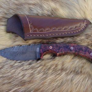 Amboyna Burl Handle Tiger stripe Damascus Blade Drop Point Hunter File Worked Blade