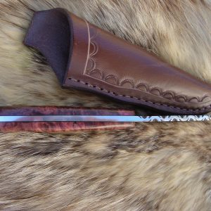 Amboyna Burl Handle Tiger stripe Damascus Blade Drop Point Hunter File Worked Blade