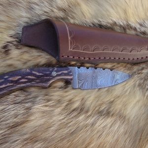 Twist Damascus Blade Lace Wood Handle Drop Point Hunter With Copper Liners And File Work