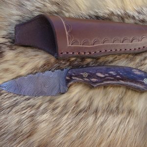 Twist Damascus Blade Lace Wood Handle Drop Point Hunter With Copper Liners And File Work