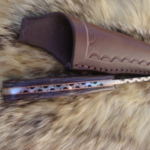 Twist Damascus Blade Lace Wood Handle Drop Point Hunter With Copper Liners And File Work