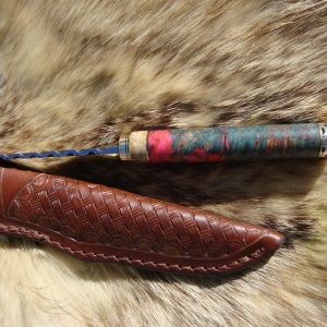 Twist Damascus Blade Bird Trout Knife With Giraffe Bone & Amboyna Burl Wood File Worked Blade & Spacer