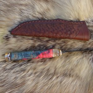 Twist Damascus Blade Bird Trout Knife With Giraffe Bone & Amboyna Burl Wood File Worked Blade & Spacer