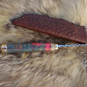 Twist Damascus Blade Bird Trout Knife With Giraffe Bone & Amboyna Burl Wood File Worked Blade & Spacer